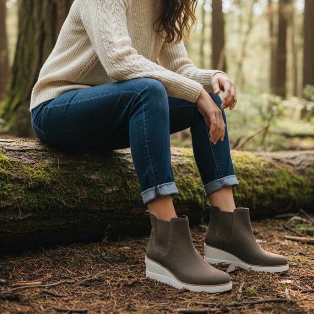 Cole Haan Zerogrand City Wedge Boots 11 women Stone Gray Lug Waterproof Suede